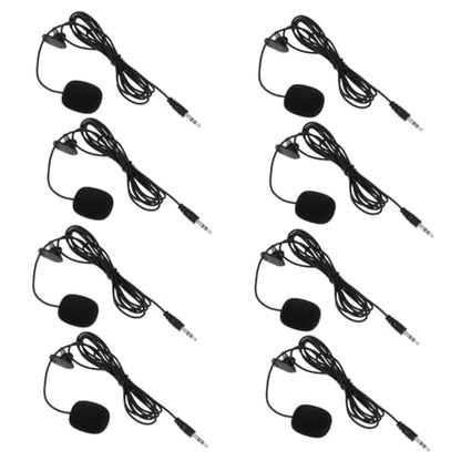 ABOOFAN 8pcs Clip-On Microphones for Phone and Camera, Professional Black Lavalier Mic Set for Teaching, Interviews, and Public Speaking, Multi-Functional Wired Microphone Accessories