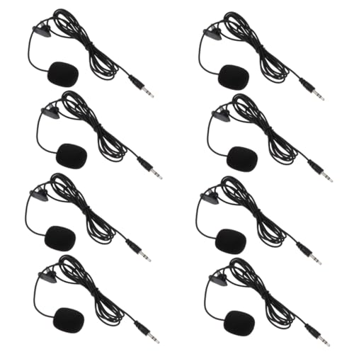 ABOOFAN 8pcs Clip-On Microphones for Phone and Camera, Professional Black Lavalier Mic Set for Teaching, Interviews, and Public Speaking, Multi-Functional Wired Microphone Accessories