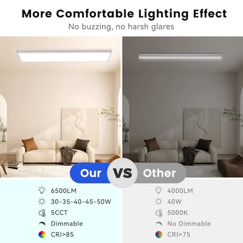 AIKVSXER 4Pack 1x4 LED Flat Panel Light, 6500LM Ultra-Bright, 30-50W White | 3000K-6500K Adjustable, 0-10V Dimming, AC120-277V, Slim Surface Mount Ceiling Light for Office, Home, Garage - color: White, size: 1x4ft-4P
