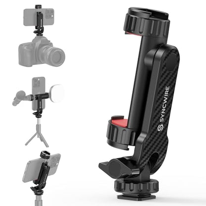 SYNCWIRE Tripod Phone Mount, Universal Smartphone Mount Adapter with 2 Cold Shoe and 1/4" Screw, 360° Rotates and 180° Tilts Adjustable Cell Phone Clamp Holder for Enhancing Mobile Photography Setup - color: Black