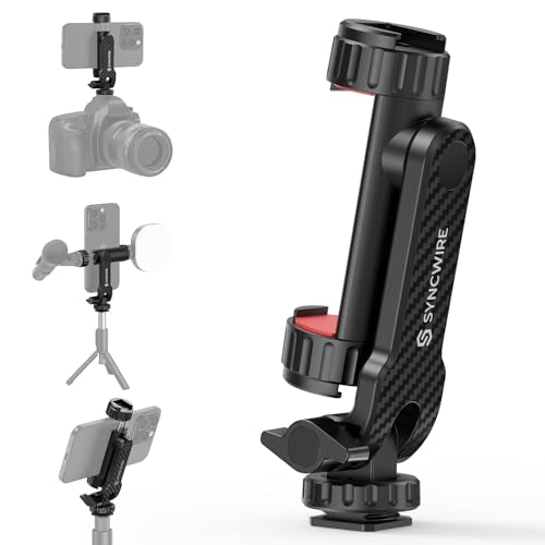 SYNCWIRE Tripod Phone Mount, Universal Smartphone Mount Adapter with 2 Cold Shoe and 1/4" Screw, 360° Rotates and 180° Tilts Adjustable Cell Phone Clamp Holder for Enhancing Mobile Photography Setup - color: Black