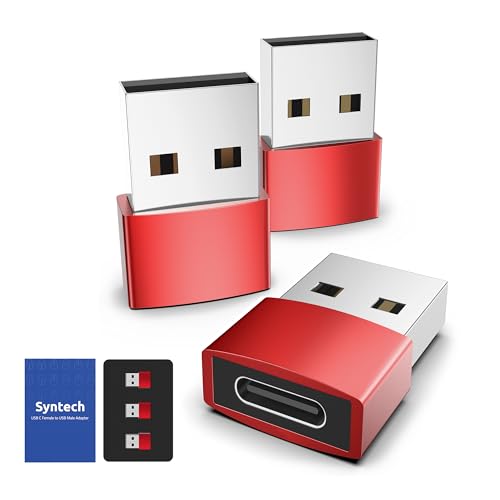 Syntech USB C Female to USB A Male Adapter 3 Pack, Type C Charger Cable Power Adapter Compatible with iPad Air 7, iPhone 17/16/15/14/13 Pro Max, Apple Watch Series 10/9/8, Samsung Galaxy S20 etc, Red - color: Red