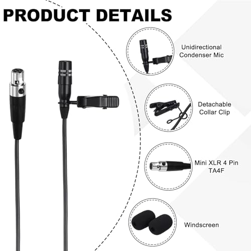 MECCANIXITY Lavalier Lapel Microphone, Mini XLR 4 Pin TA4F Plug Condenser Collar Microphone 1m Wired Unidirectional Condense Mini Lapel Mic for Presenters Musicians Actors - style: Mini XLR 4 Pin TA4F Plug