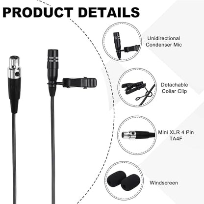 MECCANIXITY Lavalier Lapel Microphone, Mini XLR 4 Pin TA4F Plug Condenser Collar Microphone 1m Wired Unidirectional Condense Mini Lapel Mic for Presenters Musicians Actors - style: Mini XLR 4 Pin TA4F Plug
