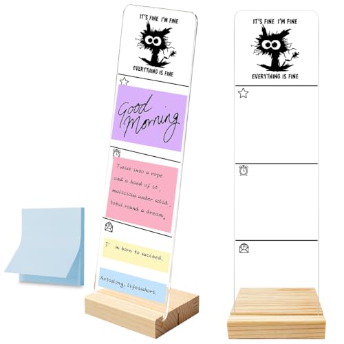 Monitor Memo Board with Removable Wooden Base Acrylic Portable Sticky Note Holder, It's Fine I'm Fine Everything is Fine Logo Office Desk Desk Set Sticky Notes 100 Sheets - color: Everything