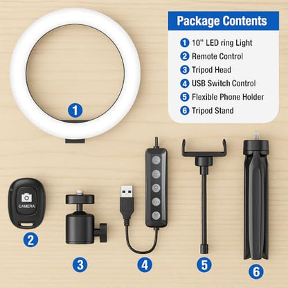 10.2" LED Ring Light for Live Streaming - Adjustable Color Modes, Phone Holder, Desktop Tripod Stand, Beauty Fill Light for TikTok, YouTube, Makeup, Photography, Zoom, Selfies