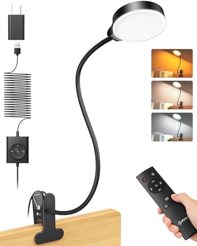 Glocusent 5W Reading Light for Bed, 36 LED Eye Caring Bed Lamp, 3 Colors & 5 Brightness Levels for Headboard with Adapter, Perfect Clip on Light for Reading, Working & Studying (Black with Remote) - color: Black with Remote