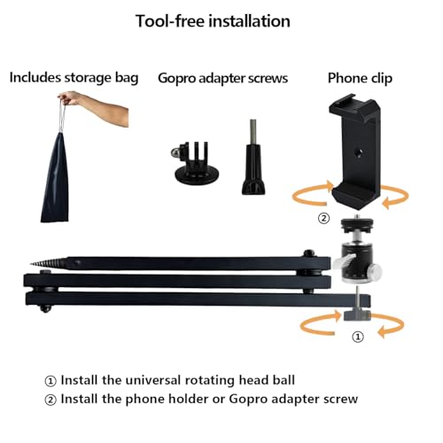 Tree Stand Phone Mount for Self Filming Hunts, Metal Hunting Camera Arm | All-metal build, 33.3 in reach, fits 60-90 mm phones, 2 lb load, Compatible GoPro Mevo Start, storage bag included
