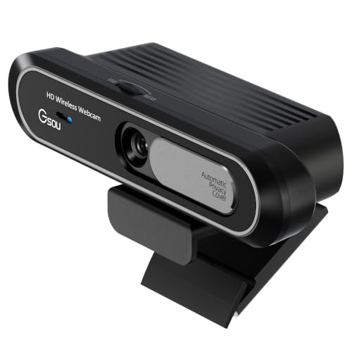 Gsou Wireless Webcam 1080P Full HD with Auto Electric Privacy Cover -2.4G Rechargeable Wireless Computer Camera with Manual Focus Ring, Half-Day Battery Life, Webcam for Streaming, Teams, Zoom, PC/Mac