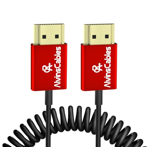 Alvin's Cables 8K HDMI Cable 2.1 48Gbps High Speed Φ2.4mm Ultra-Thin HDMI 8K@60Hz 4K@120Hz for Sony A7 A9, BMPCC, for Panasonic GH5, for Canon C70, for Atomos Ninja, for SmallHD, Straight Coiled - color: Straight to Straight, size: 11.8in-31.5in Coiled