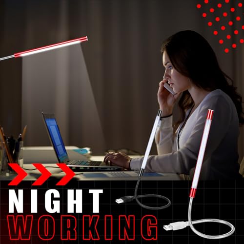 Tujoe 2 Pieces USB LED Light for Laptop Keyboard Gooseneck Light Computer Lamp Flexible Stick Dimmable LED Lamp Touch Switch for Reading Book(Black, Red) - color: Black, Red