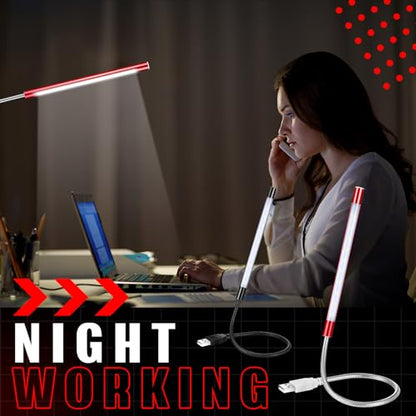 Tujoe 2 Pieces USB LED Light for Laptop Keyboard Gooseneck Light Computer Lamp Flexible Stick Dimmable LED Lamp Touch Switch for Reading Book(Black, Red) - color: Black, Red