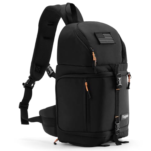 Vogano Camera Sling Bag for Photographers - Waterproof Single-Shoulder Camera Case with Adjustable Dividers, Rain Cover & Side Tripod Pocket - color: 2.0 Black
