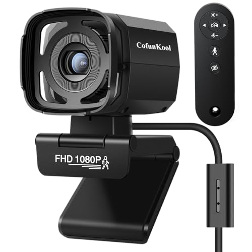 Auto Tracking Webcam: Full 1080P HD Computer Camera with Built-in 2 Microphones, Remote Control, Privacy Shutter, WDR, 73° View, External USB Web Cam, for Desktop PC Laptop