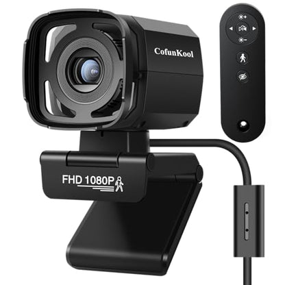 Auto Tracking Webcam: Full 1080P HD Computer Camera with Built-in 2 Microphones, Remote Control, Privacy Shutter, WDR, 73° View, External USB Web Cam, for Desktop PC Laptop