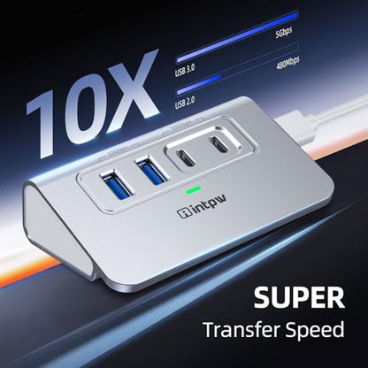 Intpw USB 3.2 Hub,Aluminum 4 Port USB Splitter 10Gbps with 2 USB C/USB A 3.2 Data Ports, 3.3ft Cable, USB HUB for PC/Laptop/Xbox/FlashDrive/Printer/Camera/Keyborad/Mouse - size: 10Gbps
