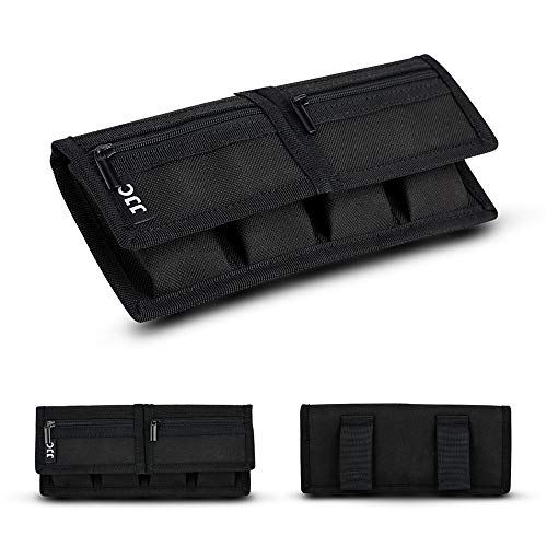 Camera Battery Pouch Holder Case for 4 PCS Sony NP-F550 NP-FW50 NP-FZ100 NP-BX1 Canon LP-E6 LP-E8 LP-E10 LP-E12 LP-E17 Fuji NP-W126 Nikon EN-EL14 EN-EL15 with Zipped Pocket to Store SD TF XQD CF Cards - size: 4 Slot+2 Zippered Pockets