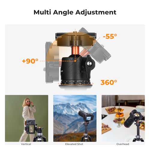K&F CONCEPT Professional 28mm Metal Tripod Ball Head 360 Degree Rotating Panoramic with 1/4 inch Quick Release Plate Bubble Level for Tripod Monopod Slider Camera Camcorder up to 22 pounds - size: 10 kg Capacity