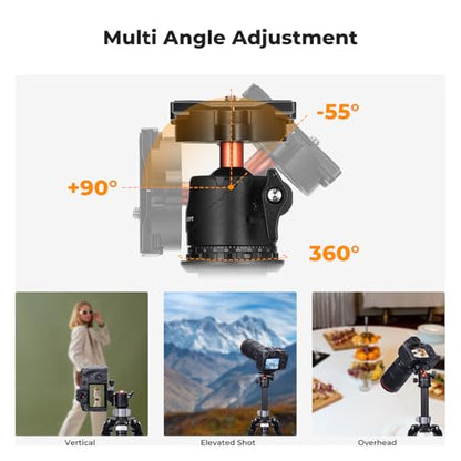 K&F CONCEPT Professional 28mm Metal Tripod Ball Head 360 Degree Rotating Panoramic with 1/4 inch Quick Release Plate Bubble Level for Tripod Monopod Slider Camera Camcorder up to 22 pounds - size: 10 kg Capacity