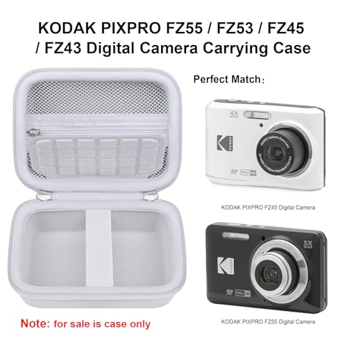 Elonbo Camera Carrying Case for KODAK PIXPRO FZ55 / FZ53 / FZ45 / FZ43 16MP Digital Camera, Vlogging Camera Storage Holder Travel Bag, Mesh Bag Fits Batteries, Cable, Memory Card, White - color: White