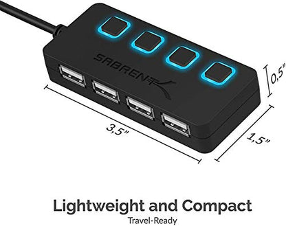 SABRENT 4 Port USB 2.0 Data Hub with Individual LED lit Power Switches [Charging NOT Supported] for Mac & PC (HB-UMLS) - size: USB-A 4-Port