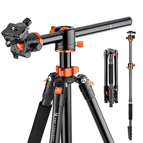 K&F CONCEPT 73 inch /186cm Camera Tripod,Transverse Center Column Aluminium DSLR Tripod with 360 Degree Ball Head 10kg Load Capacity,Quick Release Plate,Detachable Monopod T255A3+BH-28L - size: T255A3+BH-28L