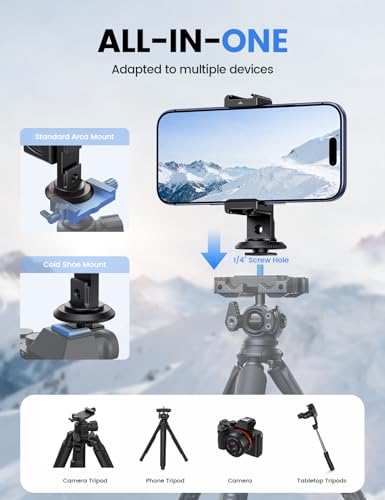 Lamicall Aluminum Phone Tripod Mount with 3 Cold Shoes & Arca Port & 1/4" Thread, [Wider Clamp] Camera Phone Holder Adapter Valentines Day Gift for iPhone 17 Smartphone Tripod Cell Phone Holder