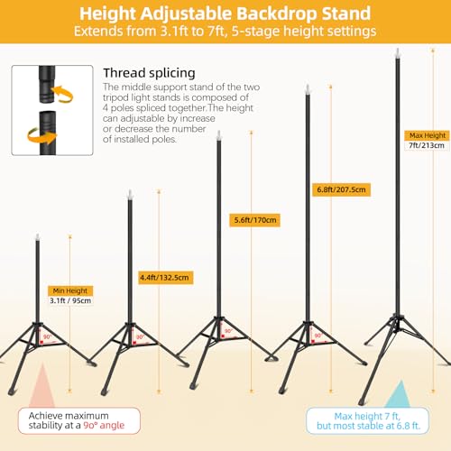 Backdrop Stand 10x7ft(WxH)- 7 Widths Photo Studio Adjustable Background Stand Support kit with Clamps,Carrying Bag for Party, Photo Booth, Banner, Events Decoration, Wedding, Photography
