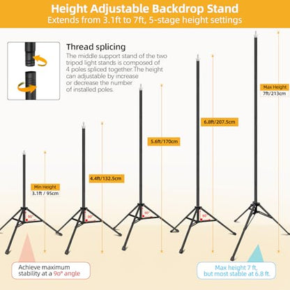 Backdrop Stand 10x7ft(WxH)- 7 Widths Photo Studio Adjustable Background Stand Support kit with Clamps,Carrying Bag for Party, Photo Booth, Banner, Events Decoration, Wedding, Photography