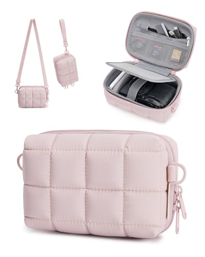 BAGSMART Digital Camera Case, Protective Puffy Camera Case with 2 Carrying Ways, Lightweight & Waterproof Small Camera Bag for Canon PowerShot G7X Mark II/III/Sony DSCW800/DSCW830 - Pink - color: Pink