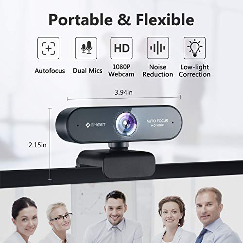 1080P Webcam with Microphone, eMeet Nova AutoFocus HD Webcam, 96°View Web Camera w/ 2 De-Noise Mics for Laptop/Desktop, Plug & Play USB Streaming Computer Camera for Conference/Calling/Teaching/Gaming - style: NOVA 1080P w/ 2 Noise Cancel Mics