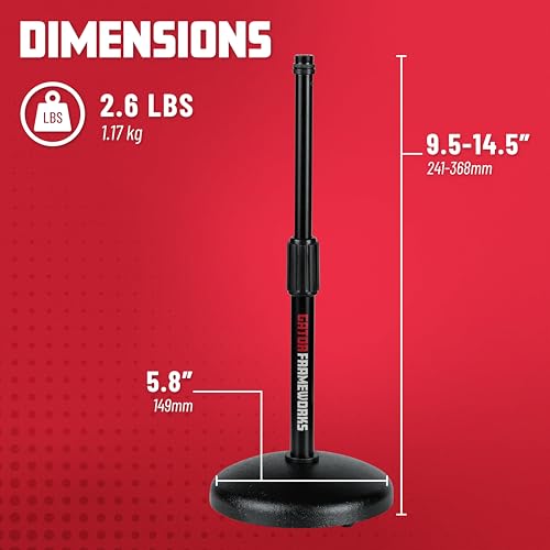 Gator Frameworks Desktop Microphone Stand with Round Weighted Base & Adjustable Height (GFW-MIC-0501) - size: 5" Weighted Base, style: Adjustable Height