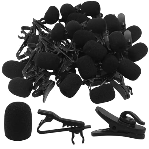 12 Pcs Lavalier Microphone Clips Replacement Kit with 12 Pcs Foam Windscreen Covers, 12 Pcs Plastic Wire Clips for Voice Recording, Video Conferencing, Online Meetings and Video Creators - size: 12 Pack