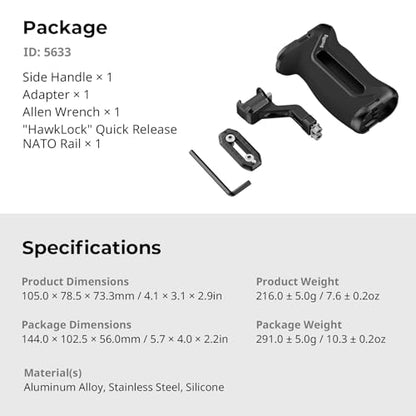 SMALLRIG NATO Side Handle with NATO Rail, H21 HawkLock Quick Release, for Left or Right Hand, 36mm/1.4in Up and Down Adjustable, Ergonomic Handgrip with Built-in Cold Shoe, 1/4"-20 Threaded Holes - style: HawkLock Side Handle