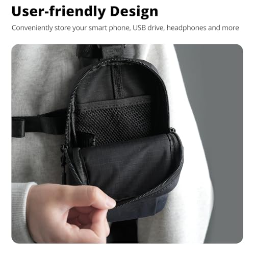 AMBITFUL Compact Sports Camera Bag, Shoulder Strap Storage Case, 3.94 x 1.57 x 7.09 inches, Compatible with Phones, Compact Cameras, Power Banks, Headphones, Black (Hang U1) (Black) - color: Black