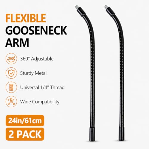 Gooseneck, 2 Pcs 1/4"-20 Female to Male Thread Metal Universal Hose Flexible Arm Gooseneck Tube Extension Holder for Action Camera, Phone, Microphone, Black (24inch) - size: 24inch