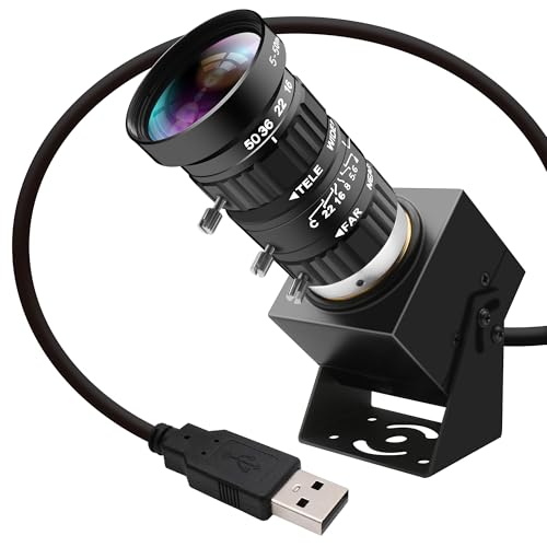 48MP USB Webcam 8K Ultra HD Color Camera with 5-50mm 10X Manual Optical Lens 6000P Industrial Security Video Camera Close-Up Zoom Function Plug-and-Play for Windows, Linux, Mac OS