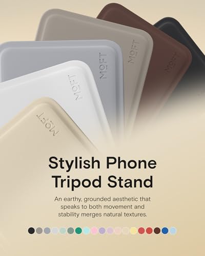 MOFT Phone Stand, Magnetic Phone Tripod Stand Stain-Resistant MOVAS Leather & Angle Adjustment & Strong Magnets Tripod for iPhone 17/16/15/14/13/12 (Included Metal Ring)-Cement - color: Cement, size: Without Card Slot