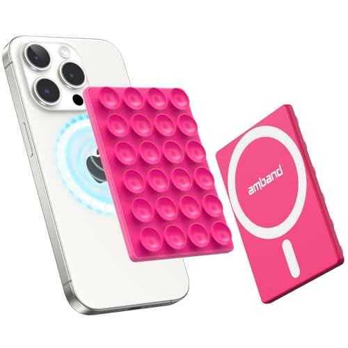 amBand Magnetic Suction Phone Mount for MagSafe Case, Silicone Sticky Grip Secure Holder for iPhone, Hands-Free Taking Photo/Recording Video/Live Streaming for Instagram Influencer/Creator, Hot Pink - color: Hot Pink