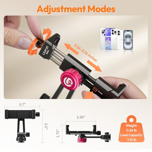 ULANZI MA61 Metal Phone Tripod Mount with Cold Shoe, 360° Adjustable Hot Shoe Camera Phone Mount for iPhone 17 16 15 14 Pro Max, Samsung, Aluminum Alloy Clamp for Vlogging, Live Streaming, Video