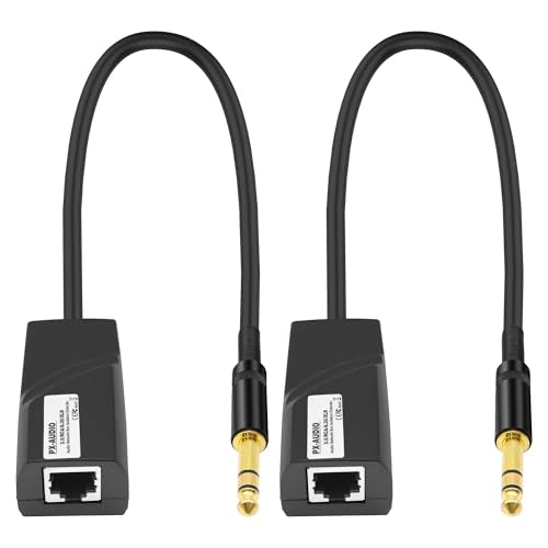 XMSJSIY 6.35mm TRS Extender 1/4" TRS Stereo Male to Ethernet RJ45 Female Adapter Audio Balun Network Extension 300m Over Cat5e & Cat6 Cable Isolate Noise Resist Interference for Microphone Amplifier