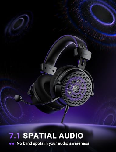 FIFINE Open Back Gaming Headset with 7.1 Surround Sound - Expansive Open Audio - USB/3.5mm Dual Wired Connection - Detachable Mic for PC, PS5, PS4, Laptop, Mac, Xbox, Mobile - Ampligame H18V Lite BP - color: Black and purple