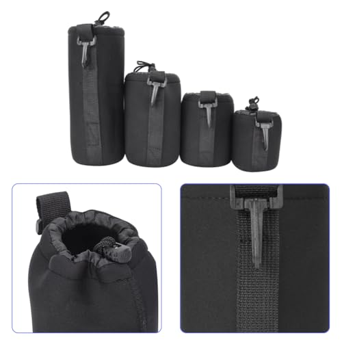 4PCS Lens Pouch Set, Neoprene Camera Storage Bags DSLR Case | Shock Absorption Water Resistant Soft Protective Bag for Camera Lens Storage, Portable DSLR Camera Cover Replacement Use