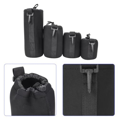4PCS Lens Pouch Set, Neoprene Camera Storage Bags DSLR Case | Shock Absorption Water Resistant Soft Protective Bag for Camera Lens Storage, Portable DSLR Camera Cover Replacement Use