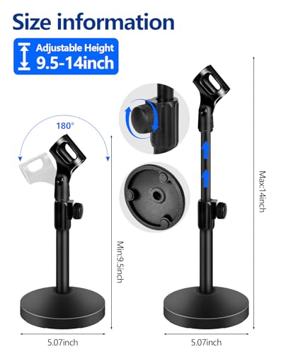 BILIONE Mic Stand Desk with Microphone and Cell Phone Clip, Upgraded Weighted Base, Adjustable Height, Condenser, Podcast, Mike Accessories, 5/8" Male to 3/8" Female Metal Adapter - size: Upgraded 101S