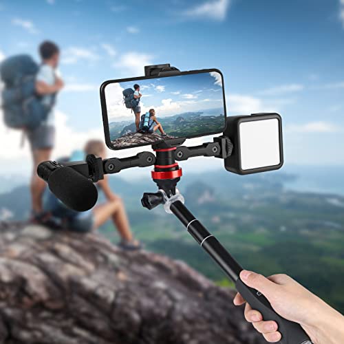 ChromLives Cold Shoe Mount Adapter with Phone Clip,Rotatable Dual Cold Shoe Extension Bracket Hot Shoe Mount Adapter for Led Light/Microphone - color: Red