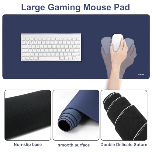 MOSISO Wrist Rest for Keyboard Mouse Pad Set, Large Gaming Deskpad&Circle Curved Mousepad&Keyboard Wrist Rest&Coaster, Ergonomic Non-Slip Mousepad&Easy Typing Pad with Silicone Lining, Navy Blue - color: Navy Blue