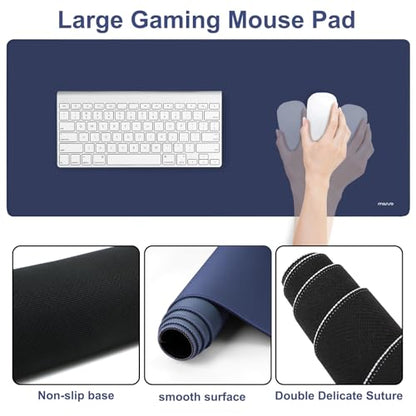 MOSISO Wrist Rest for Keyboard Mouse Pad Set, Large Gaming Deskpad&Circle Curved Mousepad&Keyboard Wrist Rest&Coaster, Ergonomic Non-Slip Mousepad&Easy Typing Pad with Silicone Lining, Navy Blue - color: Navy Blue