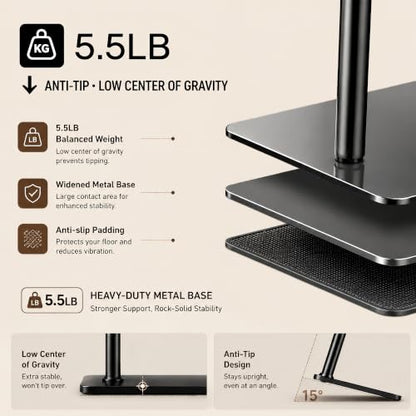 Floor Microphone Stand,Adjustable Boom Arm with Weighted Base & Tray | 5.5lb Weighted Base, Carbon Steel Construction, 2 Mic Clips, 3/8 to 5/8 Adapter, Podcast Streaming Recording Setup