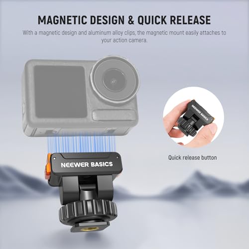 NEEWER Basics Magnetic Cold Shoe Mount Adapter Compatible with DJI OSMO Action 3 4 5 Pro Nano 360 Action Cams, Quick Release with 1/4" Screw Hole for Camera Hot Shoe Mini Tripod Selfie Stick, AC037 - style: AC037